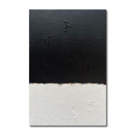 NANKAI Hand-Painted Black and White Wall Art, Minimalist Abstract Painting, Large Oil on Canvas Texture Wall Art, Office Art Contemporary Art 45x30 inches