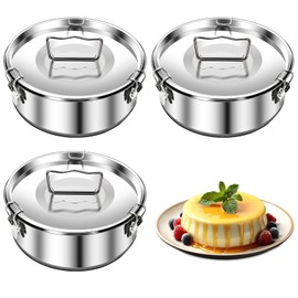 Maxcheck 3 Pack Stainless Steel Flan Pan with Lid Stainless Steel Flan Maker Flanera Flan Pan Flan Maker with Lid for Baking Water Bath Steamed Pudding, Silver (1.5QT, 7.5 x 3 Inch)