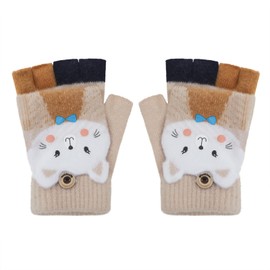 NICEYEA Children's Half Finger Gloves with Flip Top Mittens Knitted Gloves Five Finger Mittens Winter Gloves Knitted Cycling Gloves 3-6 Years Old