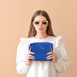 NGIL Makeup Bag for Women, Cute Cosmetic Bag, Lightweight Toiletry Make up Bag, Large Aesthetic Organizer Storage Pouch for Girls, Large Pouch, Toiletry Pouch (Royal Glitter)