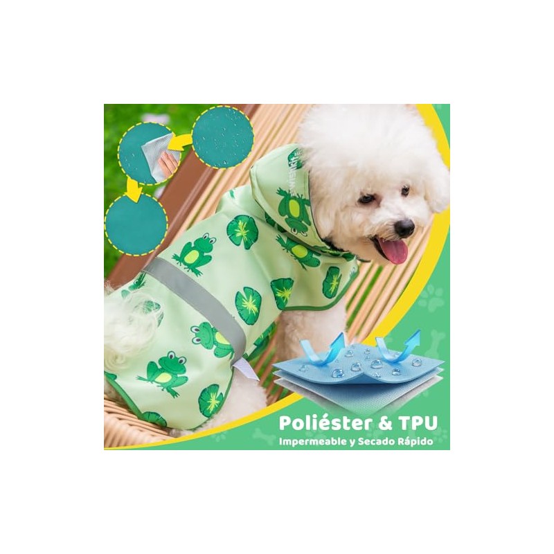 wishkit Impermeable para Perro Reversible, Poncho de Lluvia con Tiras