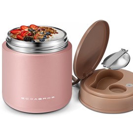15.2oz Kids Thermo Food Jar – Insulated Stainless Steel Lunch Container with Handle & Spoon, Leakproof Wide Mouth Toddler Thermo for Hot & Cold Food for Girls School Lunch（Pink）