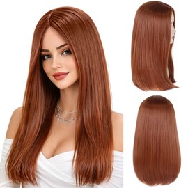 20 Inch Long Straight Ginger Brown Wig for Women Natural Middle Kim Cosplay