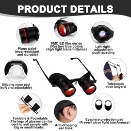 BIJIA 3X Opera Binocular Glasses for Adults Men Women,Hands Free Binoculars for Concerts,Theater,Watching Tv,Sports,Travel,Bird,Fishing,Outdoor Activities(Upgraded HD Red Film)
