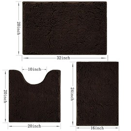 Bathroom Rugs Sets 3 Piece Non Slip,Bath Rugs with PVC Backing Bath Carpet,Bathroom Rug Washable,Absorbent,Plush Carpet Mats,Bath Mats for Bathroom,Bedroom, Kitchen,Tub,Home Decor（Coffee）