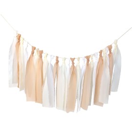 Mybbshower White + Beige Handcrafted Chiffon Tassel Garland for Party Wedding Backdrop Baby Showers Birthday Photo Backdrop Bridal Shower Centerpiece
