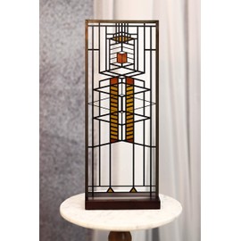 Ebros Frank Lloyd Wright Robie House Window 51 Design Stained Glass Art Suncatcher Metal Framed Hanging Wall Decor Or Desktop Plaque Home or Office Decorative Masterpiece 14" by 5.75"