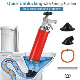 Olpchee Portable High Pressure Kinetic Toilet Plunger Air Drain Blaster Pump for Bath Toilets Bathroom Shower Kitchen Clogged Pipe (Red)