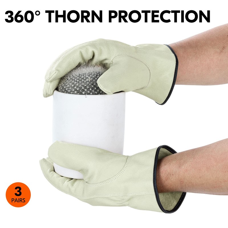 Vgo... 3 Pairs Genuine Pigskin Leather Work Gloves for Light