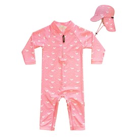weVSwe Baby Girls Swimming Costume UPF 50+ Long Sleeve Toddler Swim Hat Pink Whale 12-18 Month