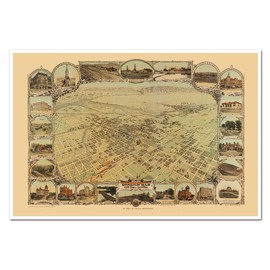 Antiguos Maps - Map of Bakersfield, Kern County California Birds Eye View Circa 1901 - Measures 24 in x 36 in (610 mm x 915 mm)