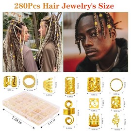 280 Pcs Hair Jewelry for Braids, Gold Loc Jewelry for Hairs Dreadlocks Braid Clips Accessories Metal Hair Rings for Braids Cuffs Braid Clips Decoratio