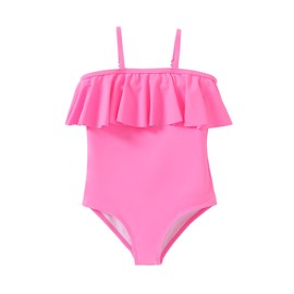 PATPAT Girls One Piece Swimsuits Ruffle Bathing Suits for Kids Swimwear Beach Summer Swim Suits, Rose Pink, 8-9 Years