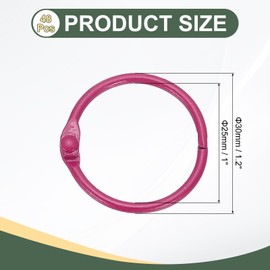 PATIKIL 48Pcs Loose Leaf Binder Rings, 1.2 Inch Metal Open Card Rings Heavy Duty Book Rings for Key Index Card Rings Paper Rings Office, Rose Red