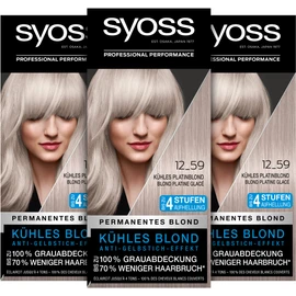 Syoss Permanent Hair Colour, 12_59 Cool Platinum Blonde Lightener Level 3 (3 x 115 ml), Permanent Colour with Anti-Yellow Tint Effect for Cool Blonde, up to 70% Less Hair Breakage