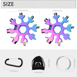 MATHARAGO Snowflake Multitool, 1pcs Snowflake Tool Stainless Steel 18 in 1 Snowflake Multitool with Carabiner Clip, Keyring and Storage Bag for Christmas Gift Men's Present(Multicolor)