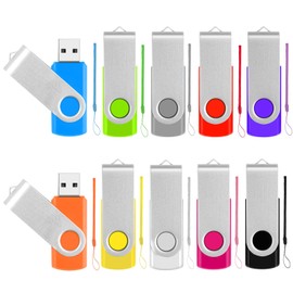 4GB USB Stick 10 Pack Memory Stick, USB 2.0 Portable Flash Drive Pen Drive USB Flash Drives with LED Light, Multicolor USB Memory Stick Thumb Drive with Keychain for Cloud Backup File Transfer Office