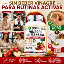 Vinagre de Manzana Orgánico en Cápsulas Purely Organics Gold, Complejo 1300 mg por Porción con Cúrcuma, Canela, Picolinato de Cromo y Pimienta de...  