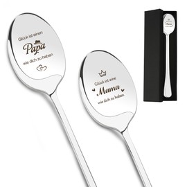 Father's Day Gift for Dad Mother's Day Gifts for Mum Gifts for Parents 2 Pieces Spoons Stainless Steel with Engraving Gifts for Dad and Mum Birthday Gift for Dad Mother Gift for Father