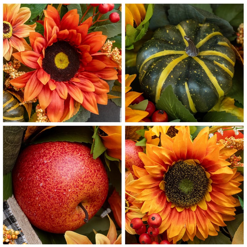 Fall Wreaths for Front Door 24 Inch Outside, Autumn Rustic