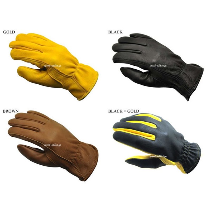 NAPA Deerskin Deerskin Plain Leather Gloves Black & Gold M