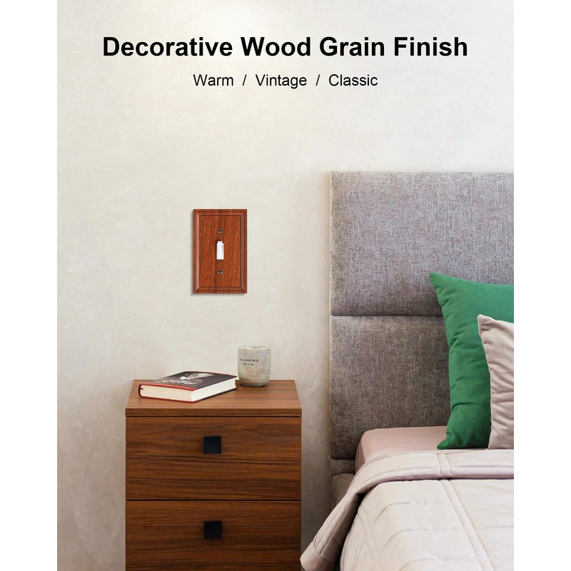 TREEWELL 6-Pack Single Toggle Light Switch Covers Wall Plate, Wood