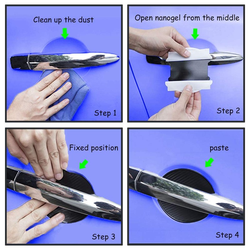 WORCAS 4Pcs Universal 3D Carbon Fiber Car Door Handle Paint