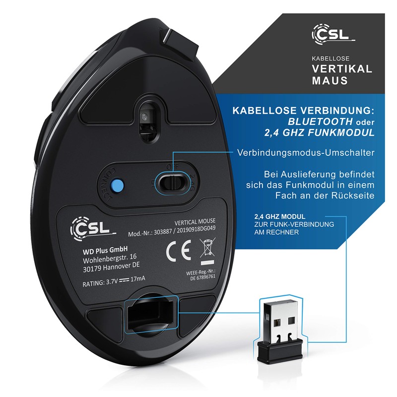 CSL - Optical Vertical Mouse Wireless - Wireless Mouse -