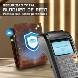 Carteras para Caballero, Billetera Hombre de Piel, Tarjeteros Monedero con RFID Bloquea y Ventana de Identificación, Mens wallet Minimalista Plegable con 16 Bolsillos para Tarjetas de Crédito(Marrón)