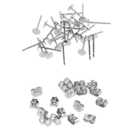 Pack of 400 Stud Earrings Blanks, Stainless Steel Earrings, Hypoallergenic Stud Earrings with Flat Padding, Flat Round Metal Stud Earrings, DIY Jewellery Making, Silver, 4 mm