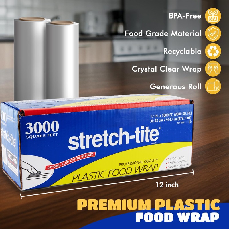 Stretch Tite Plastic Wrap For Food With Slide Cutter 3000
