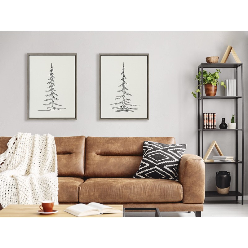 Kate and Laurel Sylvie Minimalist Evergreen Trees Sketch Framed Canvas