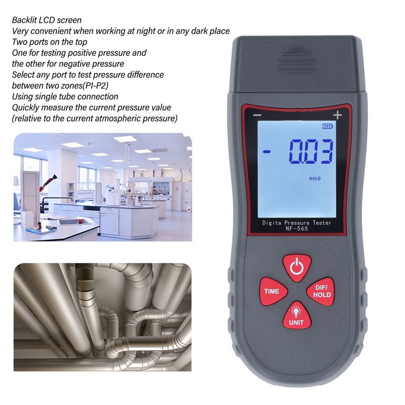 Digital Differential Pressure Gauge High Accuracy Air Gas Pressure Tester