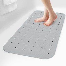 SelfSuite Extra Long Rubber Bathtub Mat, Non-Slip Shower Tub Mat, 39x16 Inch, Bath Tub Floor Mat with Suction Cups and Drainage Holes, Grey