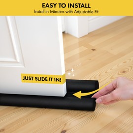 Under Door Draft Stopper for Bottom of Door Insulation for Winter 36” - Insulation Reduces Electric Power Bill - Heat,Sound and Light Proofing Barrier- Adjustable Gap Filler and Door Sweep - Black