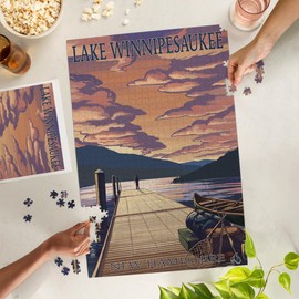 Lantern Press Lake Winnipesaukee, New Hampshire, Dock Scene at Sunset 1000 Piece Jigsaw Puzzle for Adults, Made in USA with Reference Poster