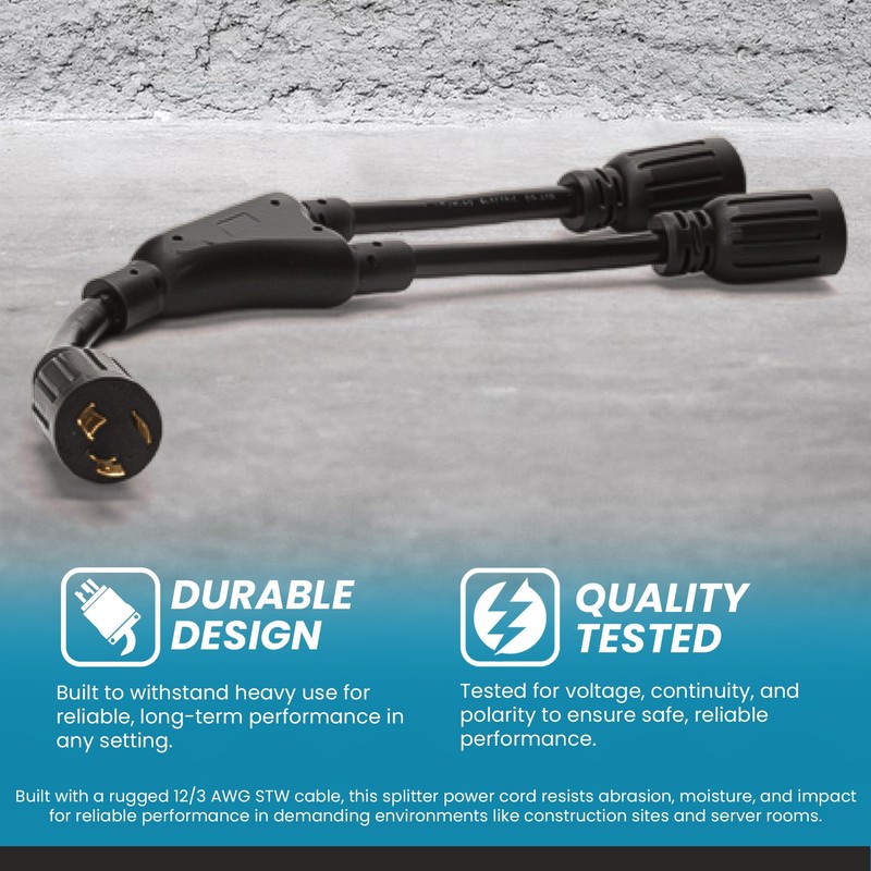 IronBox Electric - L6-20P to 2X L6-20R Splitter Power Cord
