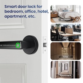 Fingerprint Door Lock, Electronic Keyless Entry Door Lock with Handle, Smart Door Knob with APP, Code, Fingerprint Biometric, Backup Key for Bedroom, Home, Hotel, Office, Apartment (Black) Kadonio