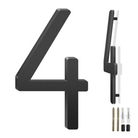 4 Inch Floating Aluminum House Address Numbers Letters, Modern Metal House Numbers for Outside, Black Metal Door Address Letter and Number for Home Garden Office Apartment (4)