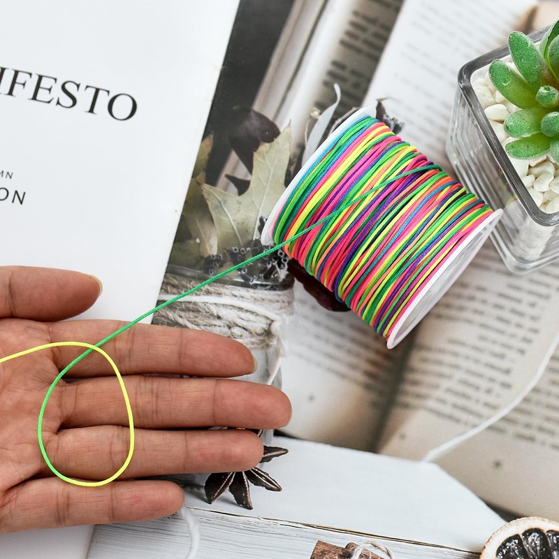 TONIFUL 1mm x 100 Yards Rainbow Nylon Cord Satin String