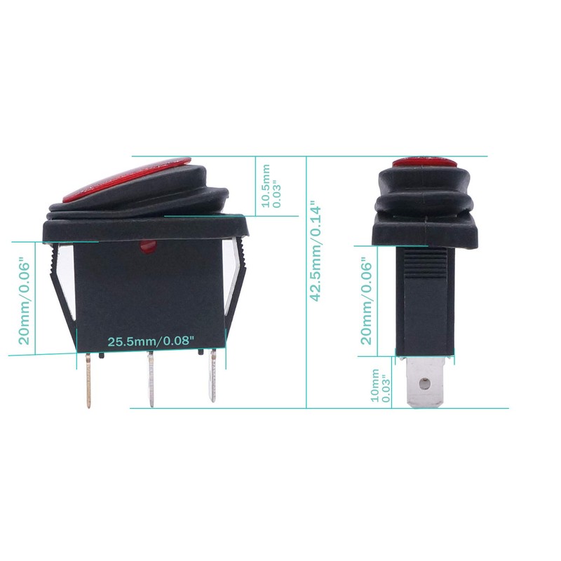 Taiss 2Pcs Waterproof Rocker Toggle Switch 12V Red Lighted Car