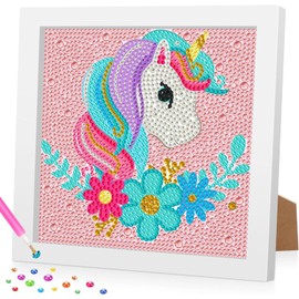 hkejoi Diamond Painting Kits for Kids with Frame-Diamond Art for Kids,Gem Art Kits for Kids Crystal Arts and Crafts for Kids Ages 4-12 Home Wall Decoration 7X7 inch