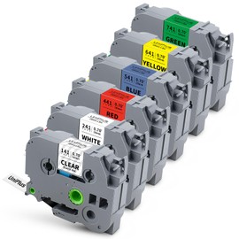 UniPlus Compatible for Brother TZe-141 TZe-241 TZe-441 TZe-541 TZe-641 TZe-741 18mm 3/4 Inch TZ Laminated Tape for P Touch PT-D410 PT-D400 PT-D600 PT-D610BT PT-P700 PT-1830 Label Maker, 6-Pack