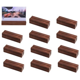 Auch 12 Pieces Wood Place Card Holders Wood Sign Holders Table Number Holder Stands Name Card Holder for Wedding Party Decoration, Walnut Color