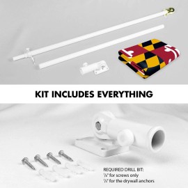 UD_G128 Combo Pack: 6 Ft Tangle Free Spinning Flagpole (White) & Maryland Flag 3x5 Ft Printed 150D Polyester, Brass Grommets (Fl