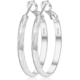 VEEDOFA Large Silver Hoop Earring for Women Hypoallergenic S925 Sterling Silver Hoop Earrings Big Thick Silver Hoops Earrings for Women