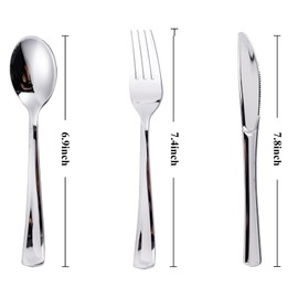 N9R 120PCS Silver Plastic Silverware, Silver Plastic Cutlery Set Disposable Flatware Dinnerware -60 Silver Forks, 30 Silver Spoons, 30 Silver Knives for Wedding, Party, Daily Use Silver Utensils