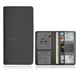 Wevdn Car Registration and Insurance Holder, PU Leather Vehicle Glove Box Organizer with Magnetic Shut, Wallet Case for Insurance Card Driver License Document, Car Accessories (Black, Matte)