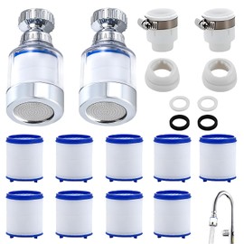 Pack of 14 Water Filter Tap, 2 Pieces 360° Tap Filter + 9 Pieces PP Cotton Filter Element + 2 Pieces Universal Interface, for Kitchen, Sink, Bathroom Water Filter for Tap