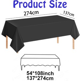 5 Pack Disposable Plastic Tablecloths,Black Polka Dot Style Party Tablecloth for Rectangle Tables for Yard BBQ,Parties,Wedding,Anniversary and More 137cm x 274cm